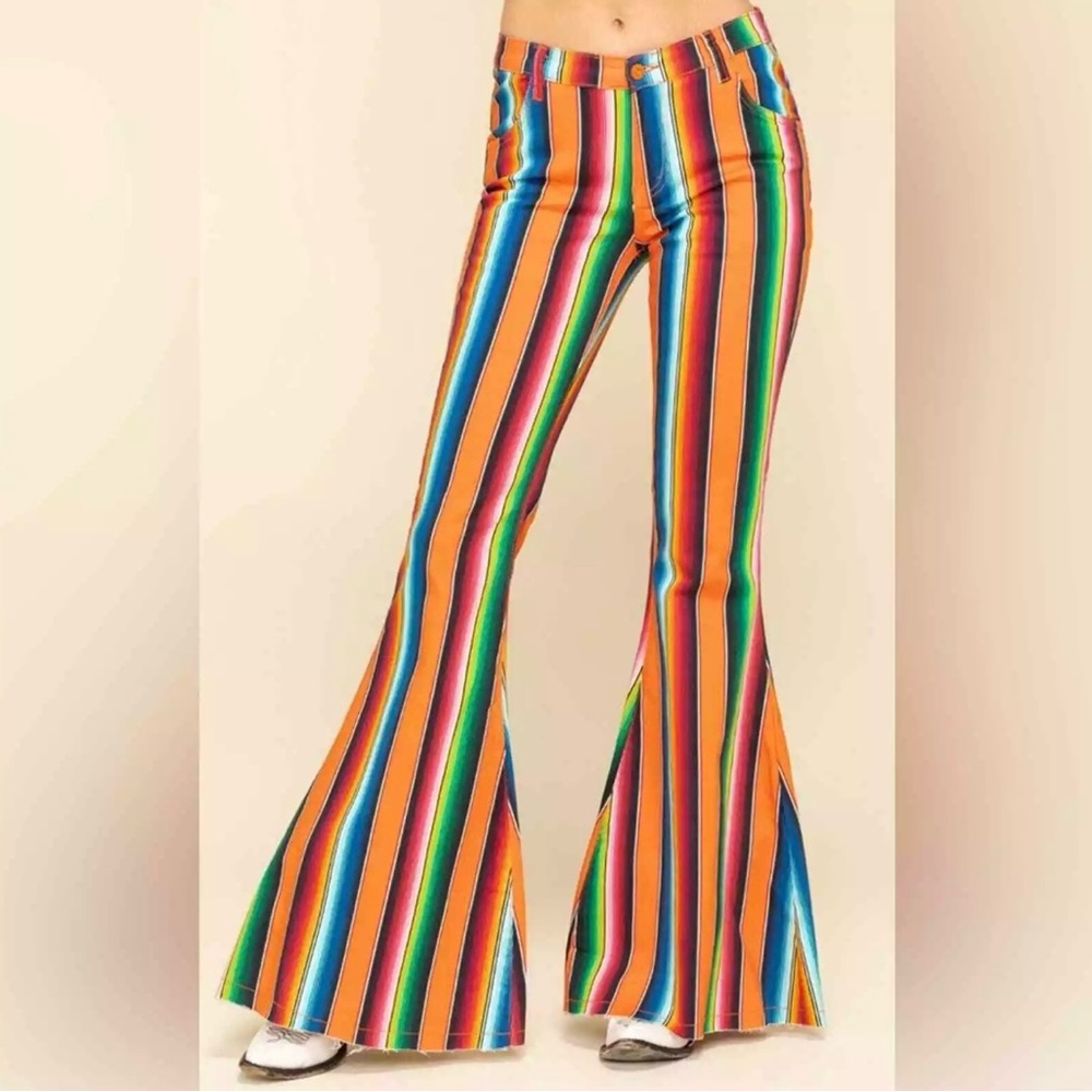 New Ranch Dressn Fallon Taylor Orange Serape Super Flares Flare Denim Jeans 00